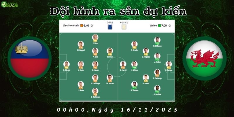 Đội hình dự kiến Liechtenstein vs Wales Đội hình dự kiến Liechtenstein vs Wales